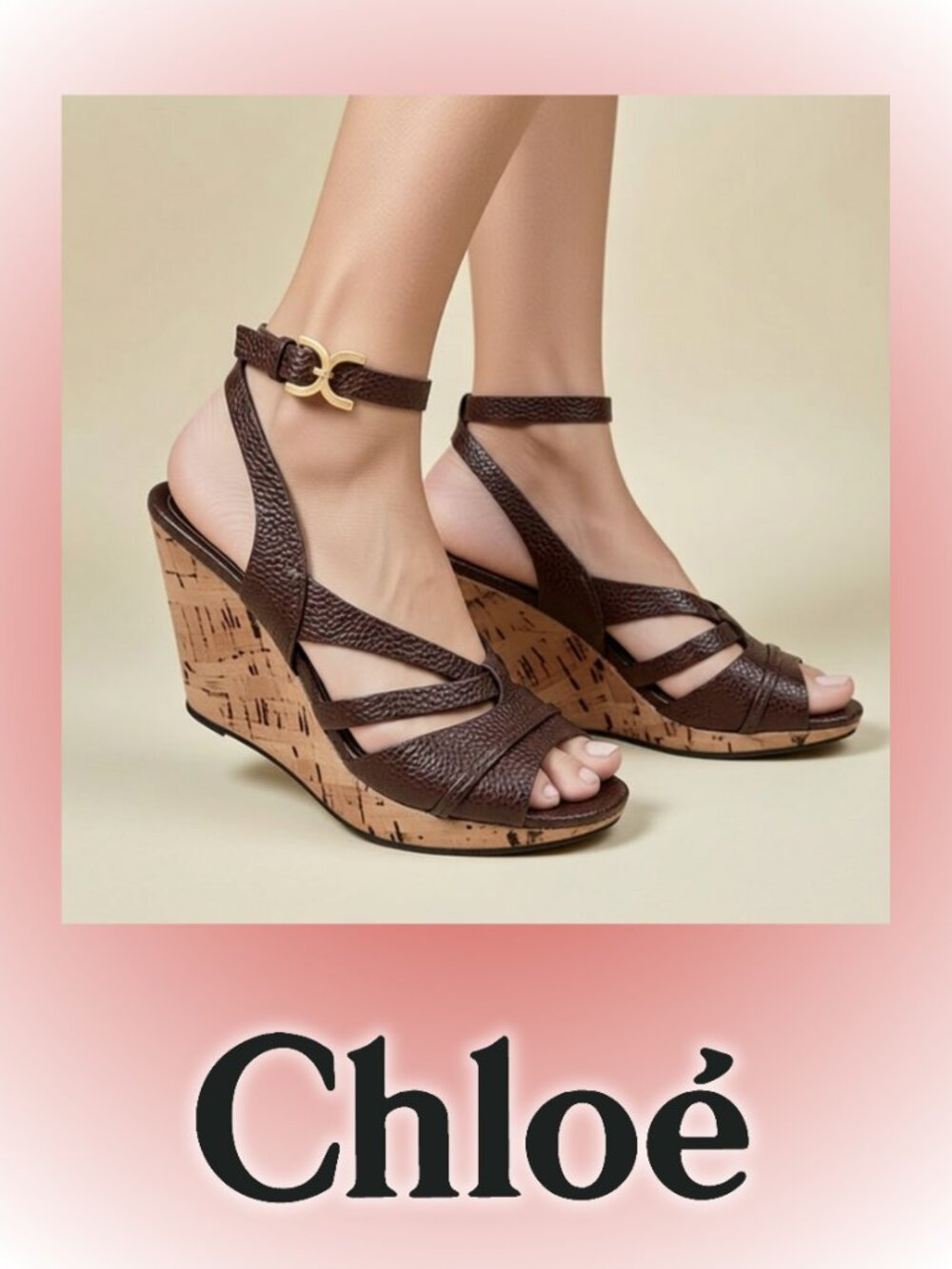 Chloe Strappy Leather Cork Wedge Slingback Sandals (6.5 US / EU 37.5)